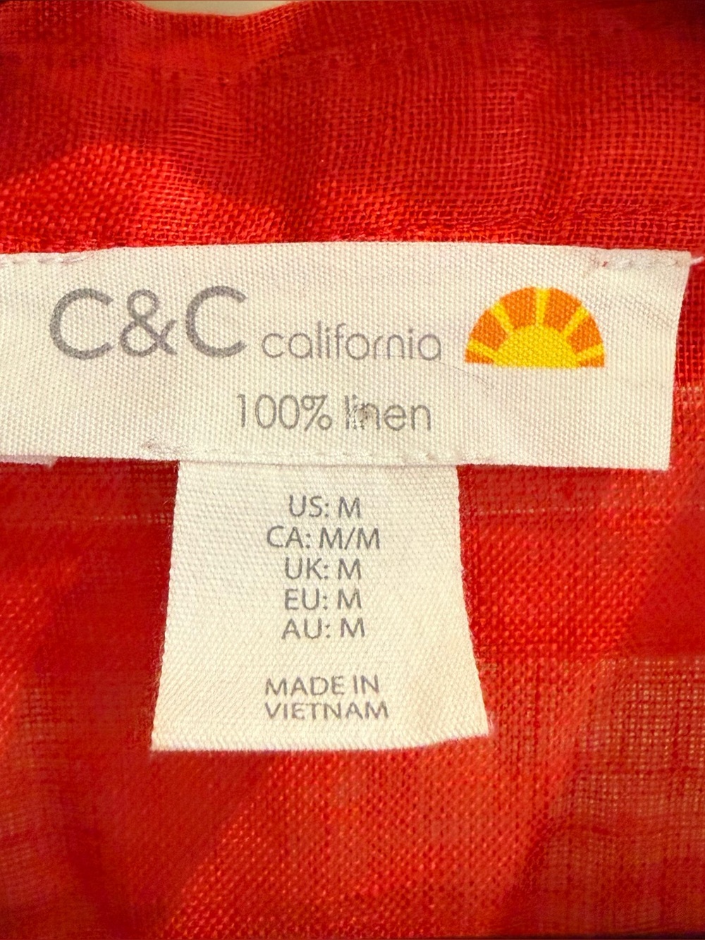 C& C California 100% Linen Fire Engine Red Button Down Cap Sleeves Blouse Medium View 3